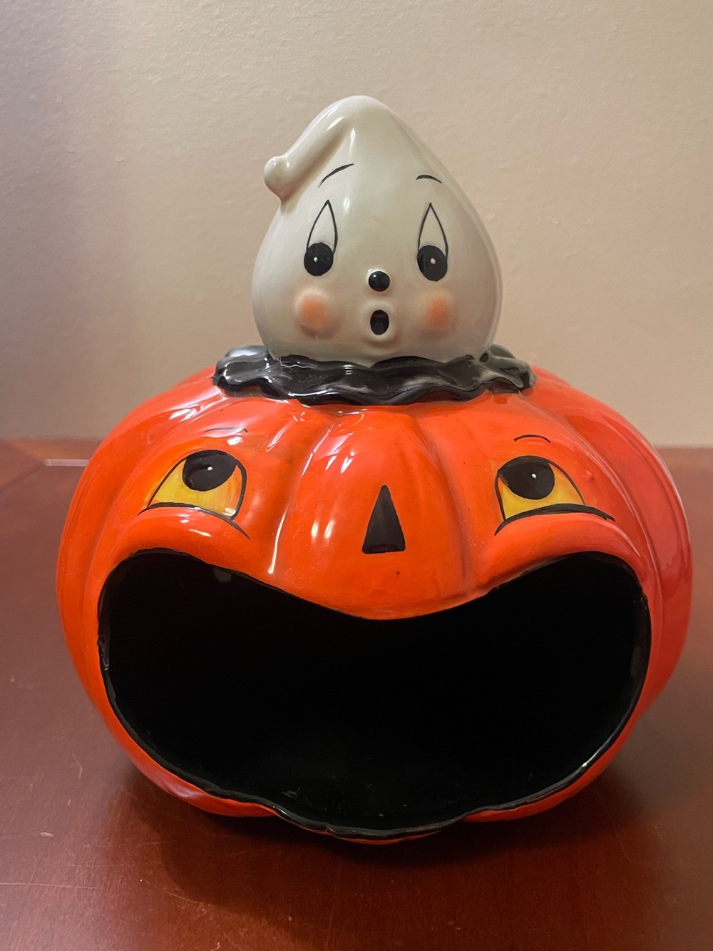 New JOHANNA PARKER HALLOWEEN GHOST ORANGE PUMPKIN DISH BOWL Candy Spooky Candle